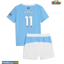 Manchester City Jeremy Doku #11 Heimtrikotsatz Kinder 2025-26 Kurzarm (+ Kurze Hosen)